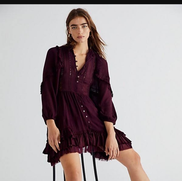Free People Dresses & Skirts - NWT Free People Bohemia Dress with Lace, and Ruffles at bottom of dress